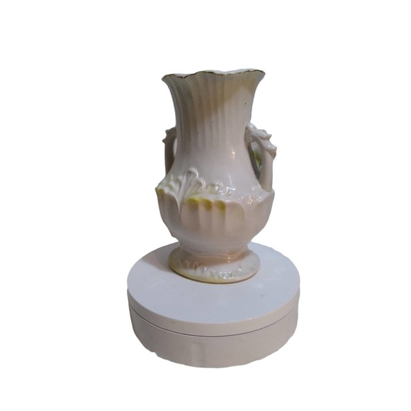 Vintage Japan floral two side handle flower vase gold trim - Picture 3 of 12